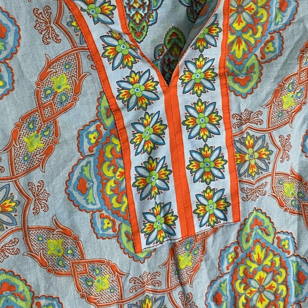 Gretchen Scott Top Womens Small Blue‎ Medallion Floral Tunic 3/4 Sleeve Boho - Picture 9 of 16